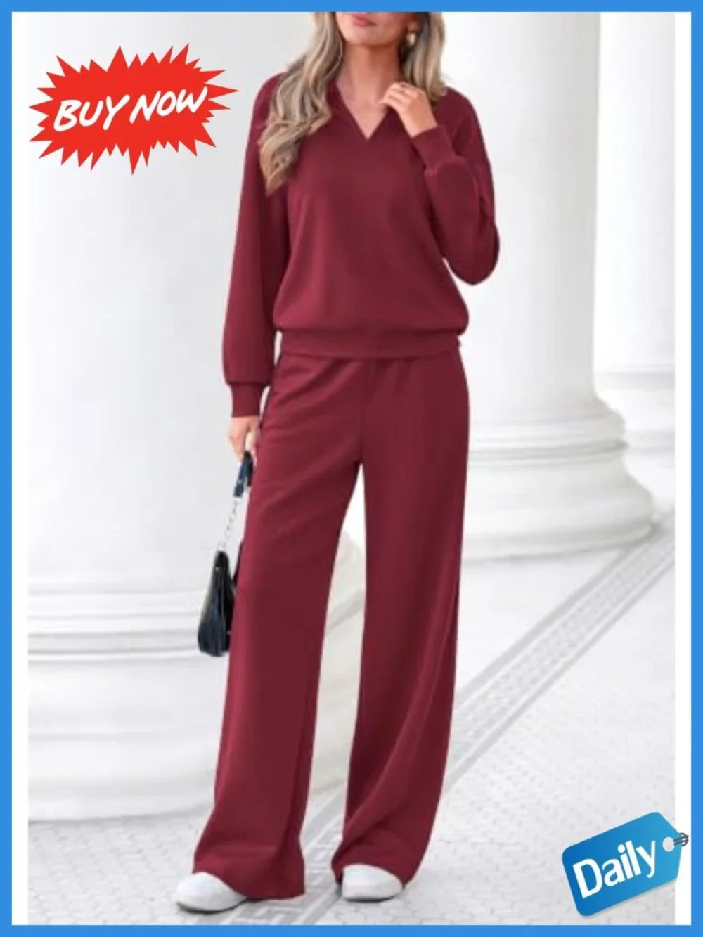 Womens 2 Piece Sweatsuits Polo Collar Top Wide Leg Pants Matching Lounge Set